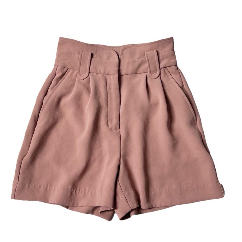 Express Midi Super High Rise Paper Bag Shorts Tan Size 00 Pleated Pockets